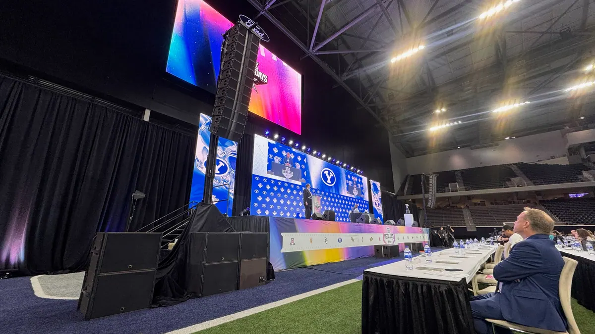 Press conference with LED backdrop, Ford Center at The Star