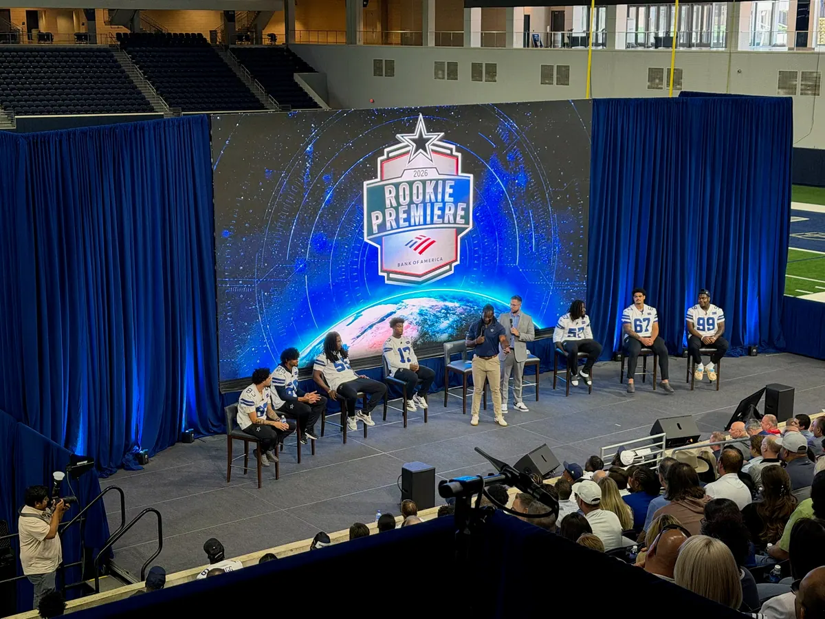 Player panel in front of an LED wall, Ford Center at The Star