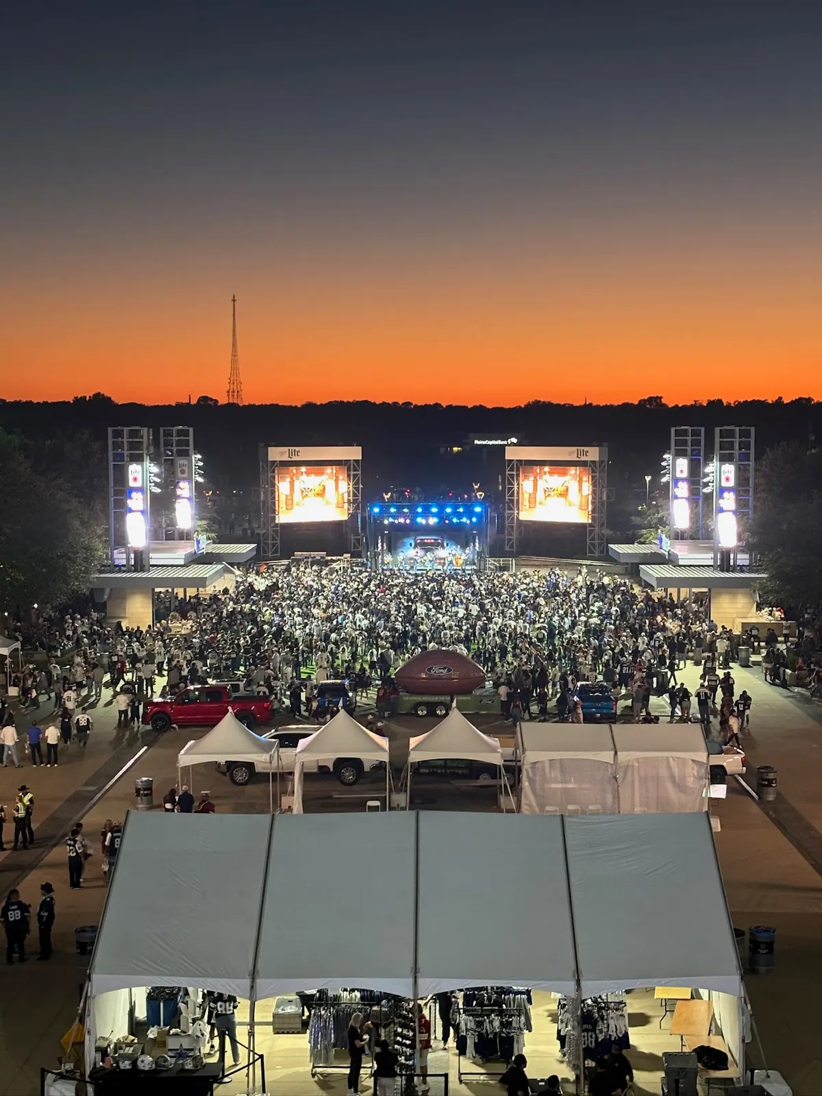 Outdoor festival at dusk